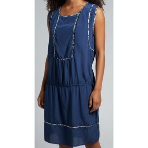 BCBGMaxAzria Small Blue Depth Multicolor Snakeskin Piping Leto Silk Bib Dress
